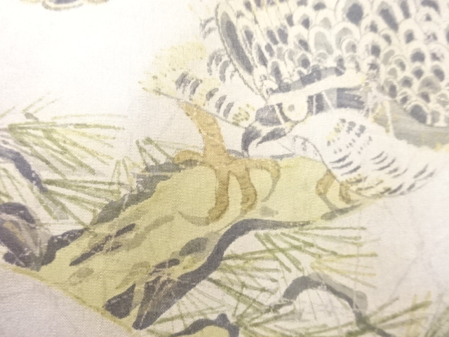 JAPANESE KIMONO / ANTIQUE MENS HAORI / SILK / DORO OSHIMA TSUMUGI / JIGAMI & HAWK & PEOPLE (lining)